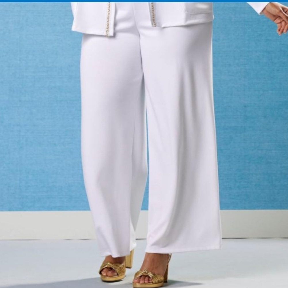 IMANI WOMEN'S WHITE PULL UP WIDE LEGS PANTS SIZE 2X